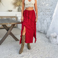 Women's Midi Skirt – Cotton Blend – Ruffle Layer – Drawstring Waist – Loose Fit