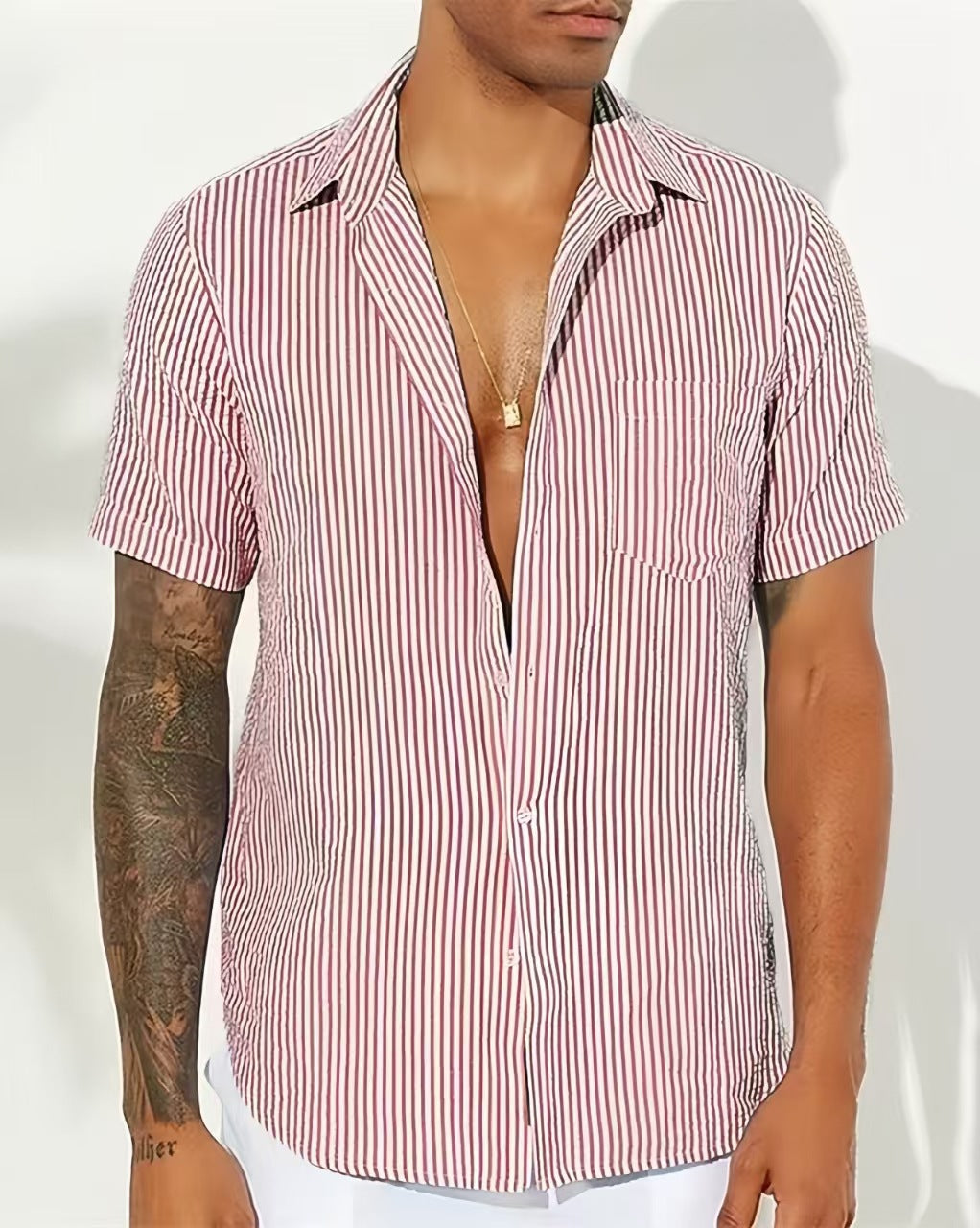Men's Shirt – Cotton Blend – Relaxed Fit – Short Sleeves – Striped