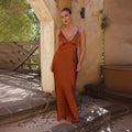 Dress for Women – Evening Dress in Satin – Slim Fit – V-Neck – Sleeveless – Backless