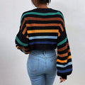 Women's Knit Sweater – Oversize Fit – Crew Neck – Striped Design – Long-Sleeved Casual
