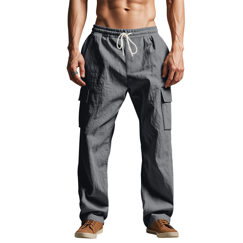 Men's trousers cargo – relaxed fit – cotton blend – elastic waist with drawstring
