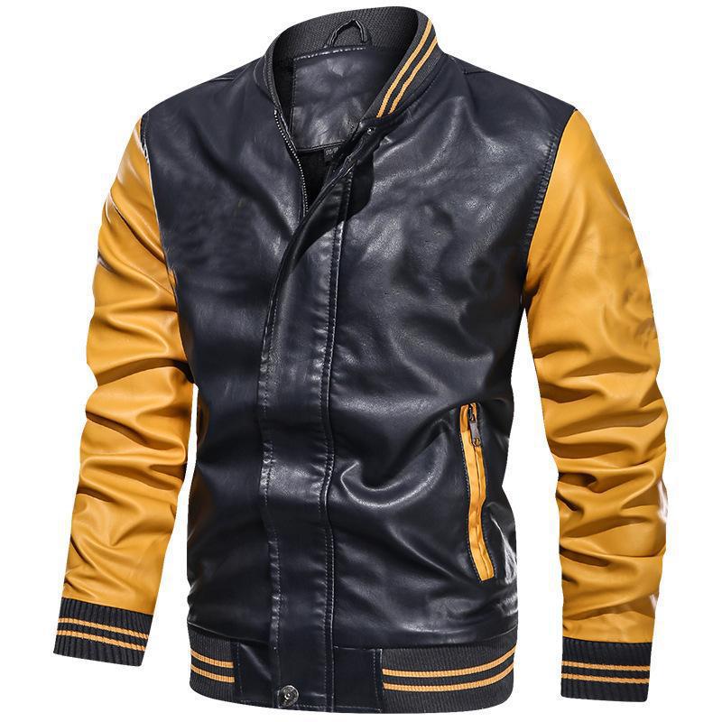 Leather-Like Stand Collar Zip Front Jacket