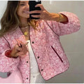 Women's Quilted Jacket – Relaxed Fit – Floral Print – Button Closure – Hip Length
