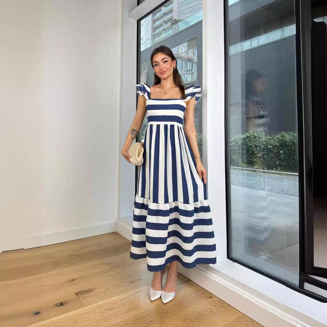 Cotton Blend Off-Shoulder Ruffle Midi Dress