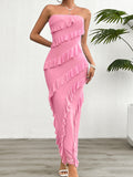 Dress for Women – Strapless – Tailored – Ankle-Length – Asymmetric Ruffle Details