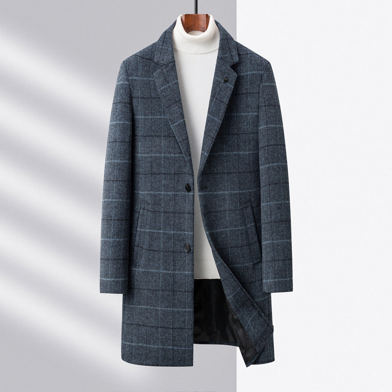 Wool Blend Checked Straight Fit Overcoat