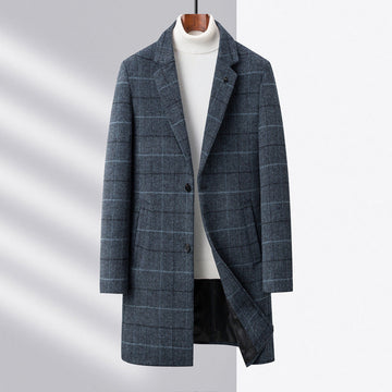 Wool Blend Checked Straight Fit Overcoat