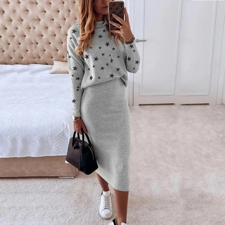 Knit Star Pattern Slim Fit Two-Piece Set
