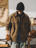 Men's Work Jacket – Loose Fit – Canvas – Button Closure – Chest Pockets – Contrast Collar