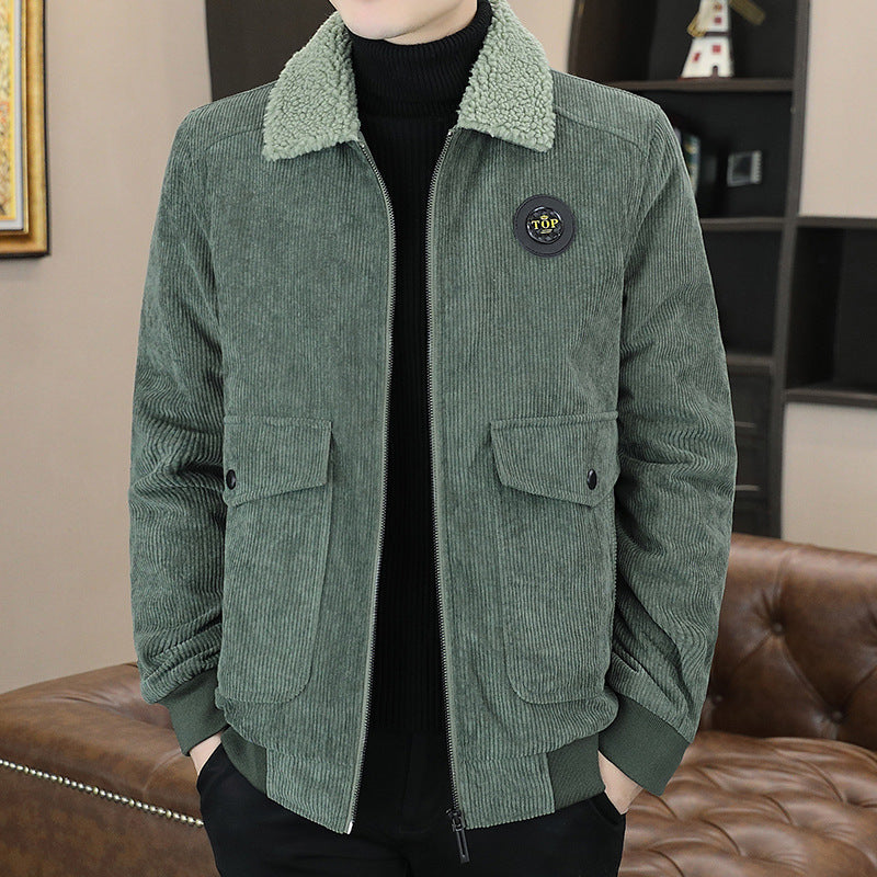 Men's Jacket – Corduroy with Sherpa Lining – Relaxed Fit – Zipper – Ribbed Edges