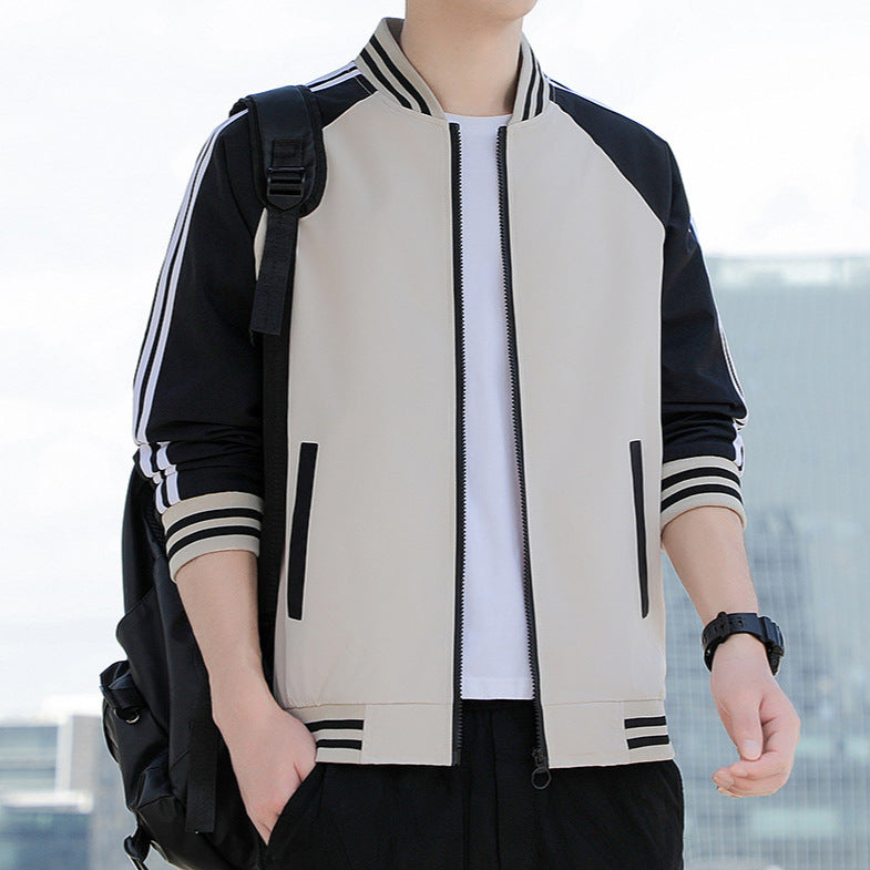 Men's Bomber Jacket – Relaxed Fit – Zipper – Ribbed Edges – Striped Sleeves