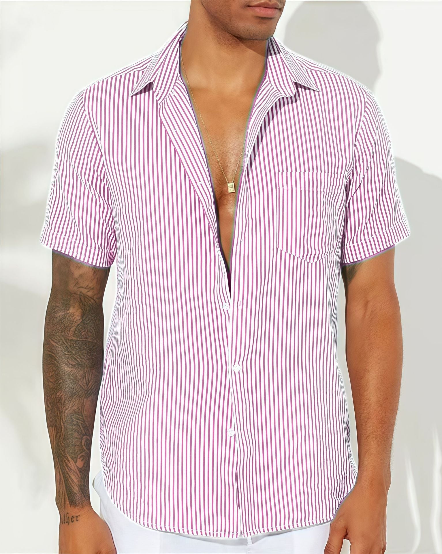 Men's Shirt – Cotton Blend – Relaxed Fit – Short Sleeves – Striped