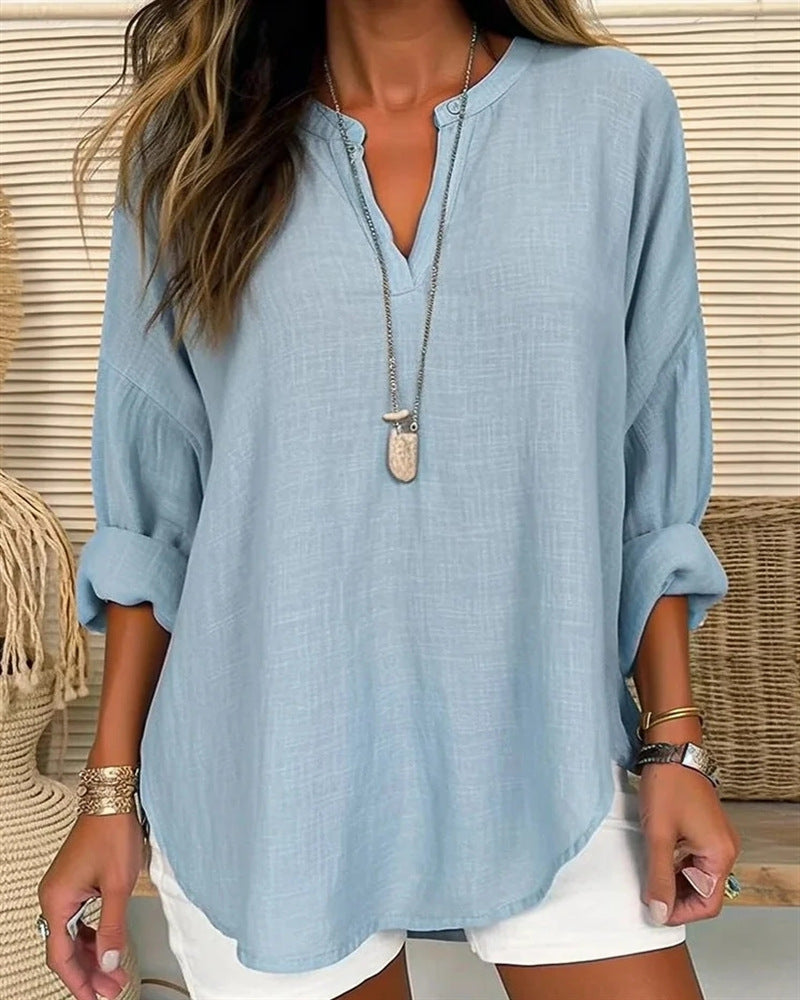 Cotton Linen Relaxed Fit Stand Collar Shirt