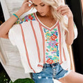 Women's T-shirt with V-neck – Relaxed Fit – Embroidered Cotton Blend – Short Sleeves