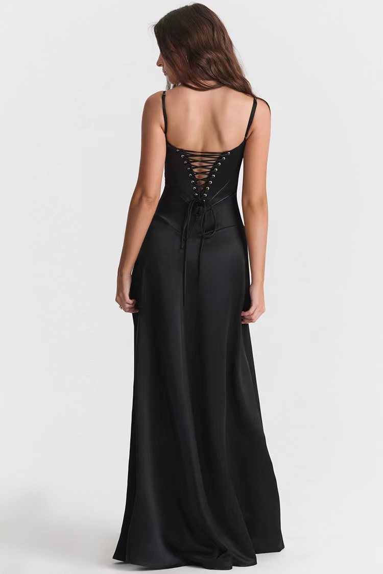 Dress for women – Evening dress in satin look – Slim fit – Spaghetti straps – Open back