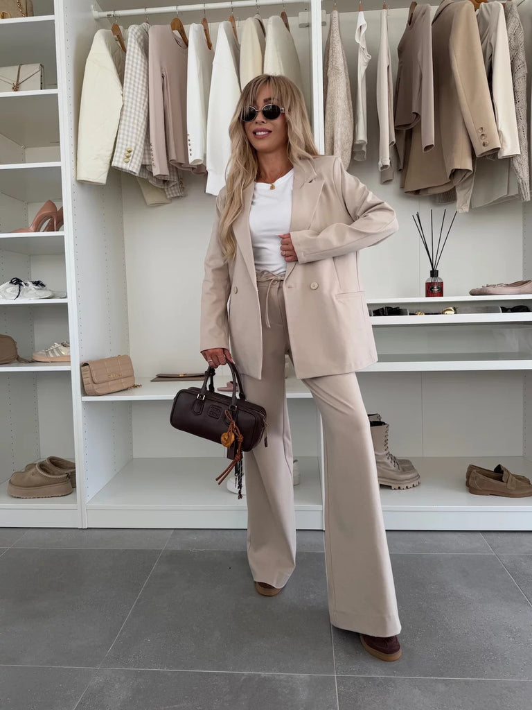  Two-Piece Oversized Double-Breasted Wide-Leg Blazer Set