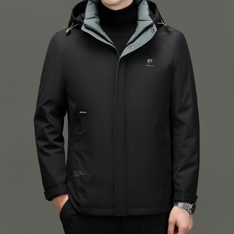 Windproof Removable Hood Quilted Down Jacket