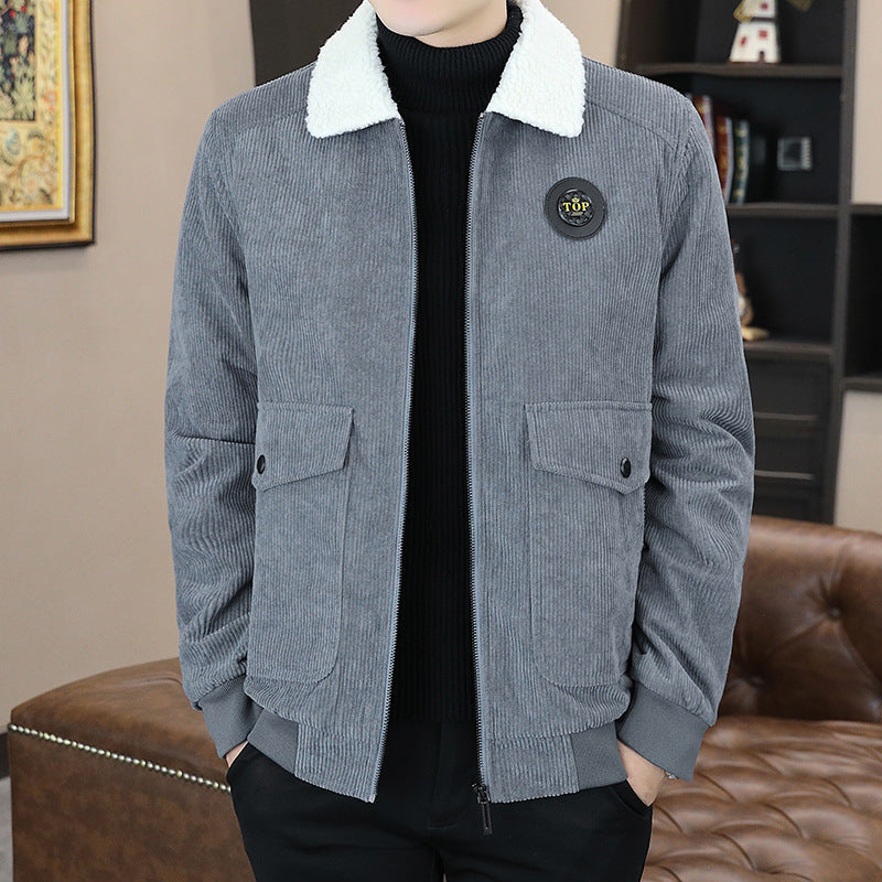 Men's Jacket – Corduroy with Sherpa Lining – Relaxed Fit – Zipper – Ribbed Edges