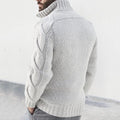 Men's Cardigan – Wool Blend – Relaxed Fit – High Neck – Zipper – Cable Knit Sleeves