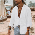 Men's Shirt with Long Sleeves – Relaxed Fit – Deep V-Neck – Natural Fibers