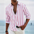 Men's Shirt with Long Sleeves – Cotton Linen Blend – Relaxed Fit – Striped Design