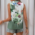 Women's Halterneck Top – Slim Fit – Sleeveless – Light Satin – Floral Print – Tie Band