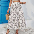 Women's midi skirt – Elastic waist – Light and breathable – Floral print with layers