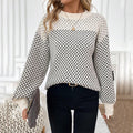Women's Knit Sweater – Wool Blend – Oversized Fit – Geometric Pattern – Crew Neck