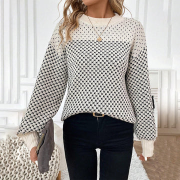 Wool Blend Oversized Geometric Knit Sweater