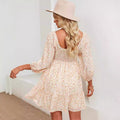 Women's A-line dress – Cotton blend – U-neck – Short sleeve – Floral pattern – Smocked bodice