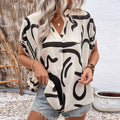 Women's Blouse – Loose Fit – V-Neck – Batwing Sleeves – Geometric Print