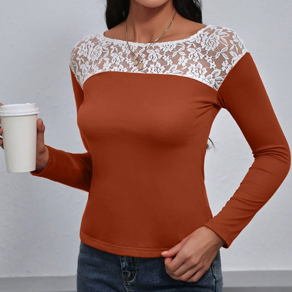 Lace Splice Slim Fit Long Sleeve T-shirt