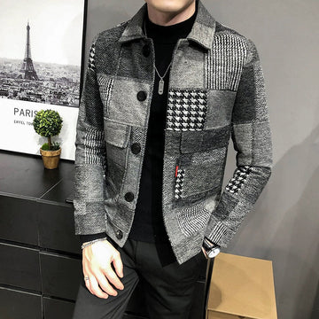 Plaid Patchwork Slim Fit Wool Jacket