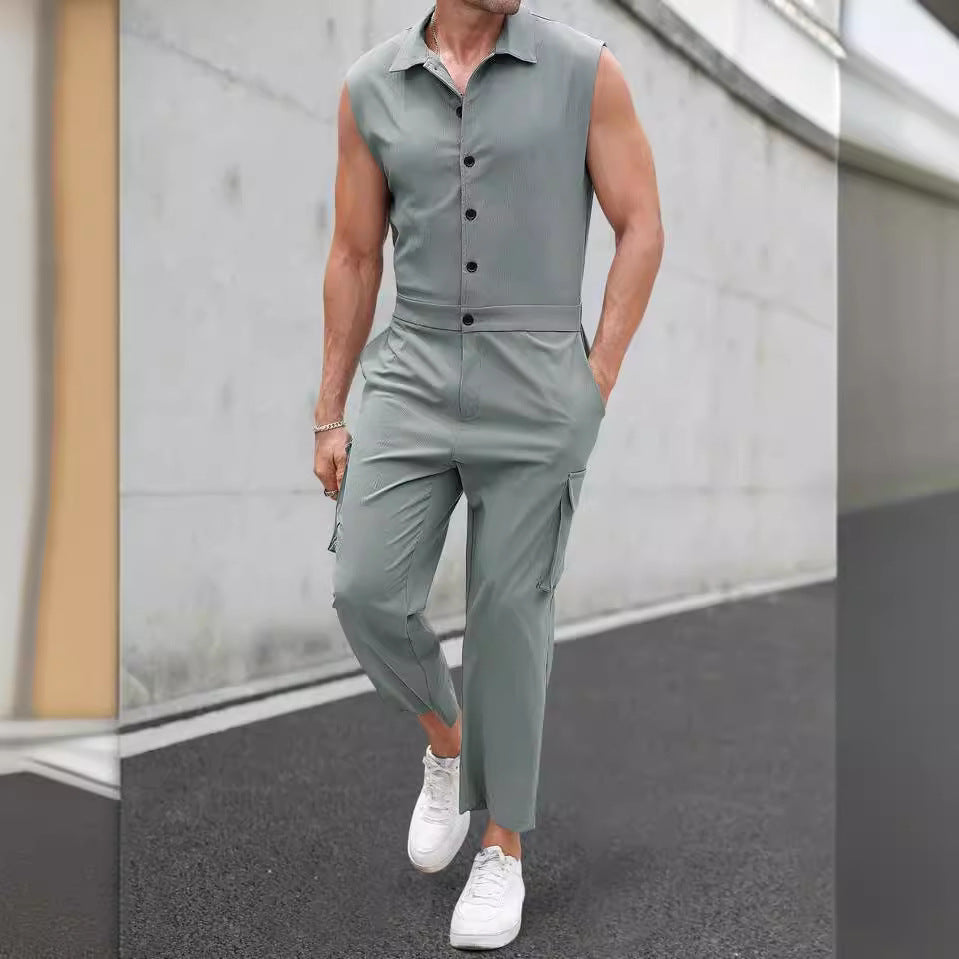 Slim Fit Cargo Sleeveless Jumpsuit