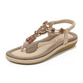 Women's Sandals – Flat Sole – Woven Toe Strap – Bohemian Wooden Beads – Relaxed Fit