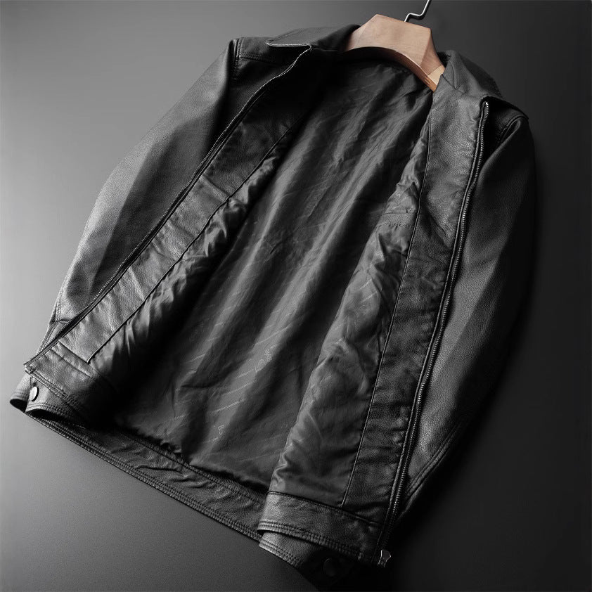 Men's Jacket – Tailored Fit – Smooth Leather Look – Stand Collar – Zipper Closure