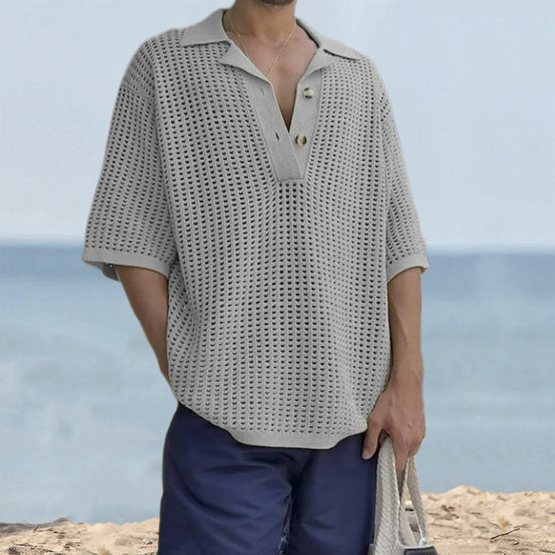 Open Knit Oversize Short Sleeve Sweater
