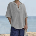 Men's Knit Sweater – Oversize Fit – Open Knit – Short Sleeves – Notch Collar