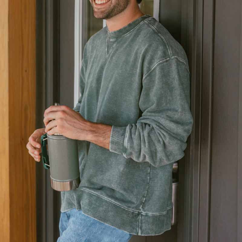 Herre Sweatshirt – Afslappet Pasform – Bomuldsblanding – Rund Hals – Ribkanter