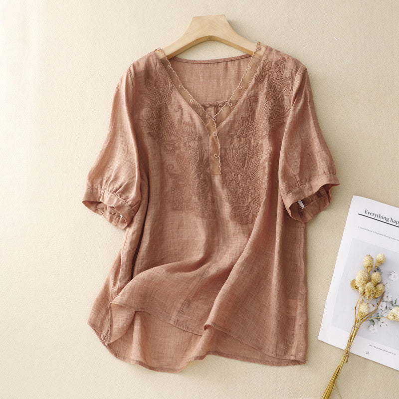 Breathable Embroidered Loose Fit Shirt