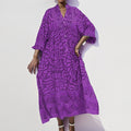 Women's Midi Dress – Loose Fit – Light Fabric – Button Closure – Rolled Sleeves – Print