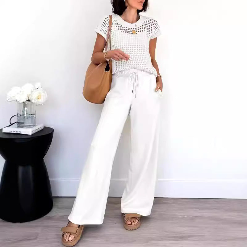 Open-Knit Wide-Leg Relaxed Set