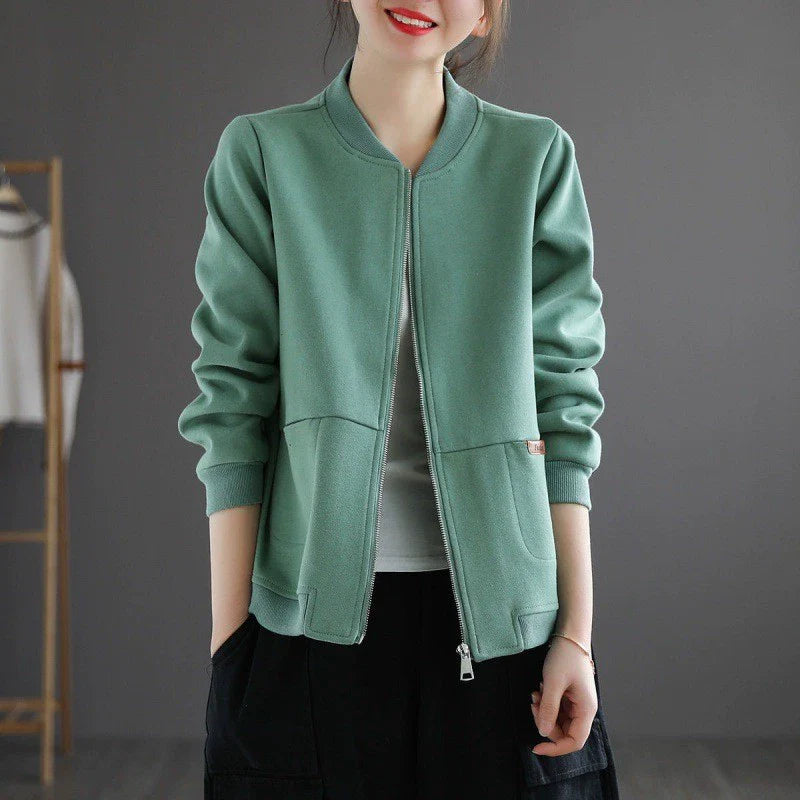 Ribbed Trim Relaxed Fit Baseball Jacket