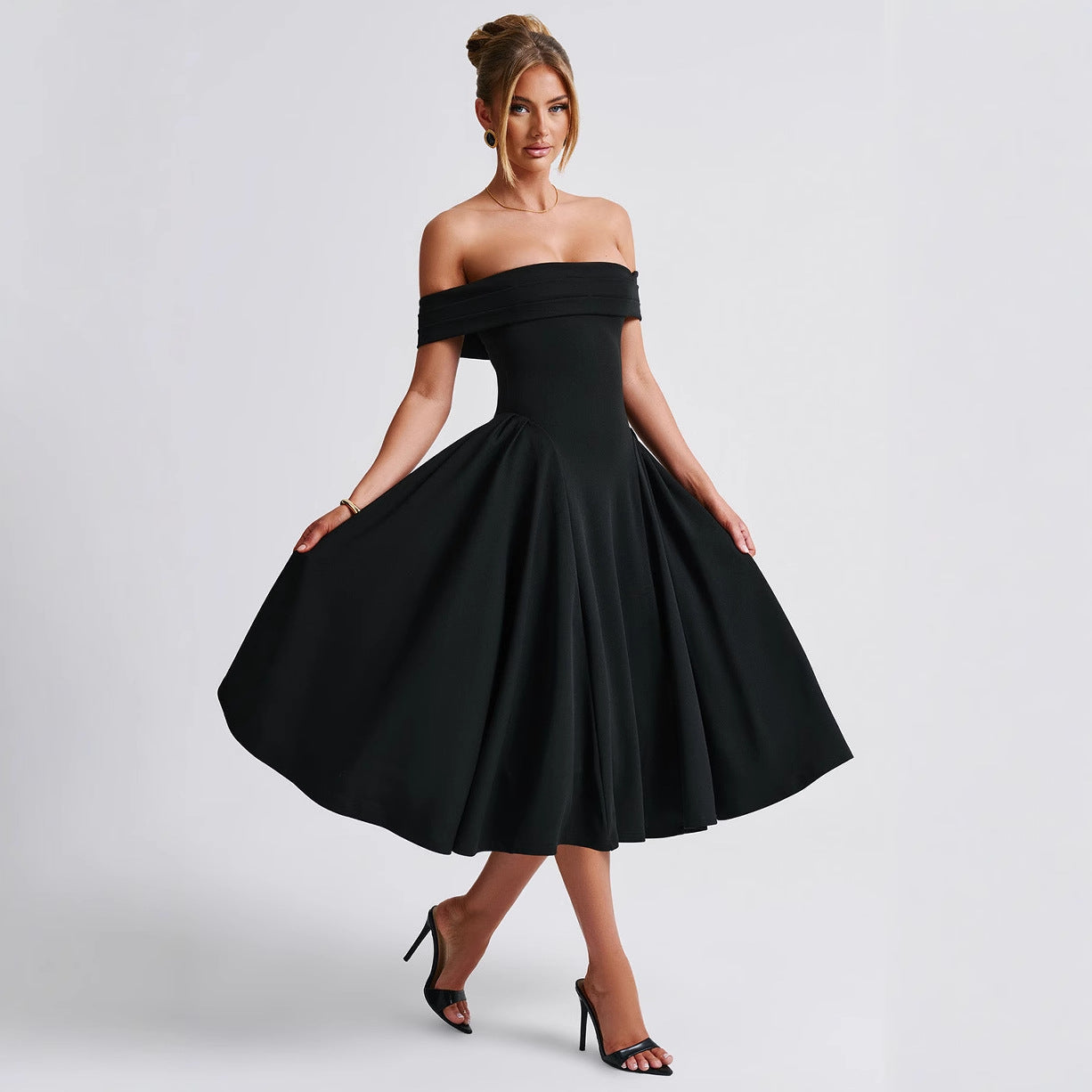 Off Shoulder A-line Fit Midi Dress