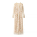 Women's dress in lace – Slim fit – Deep V-neckline – Long sleeves – Party dress