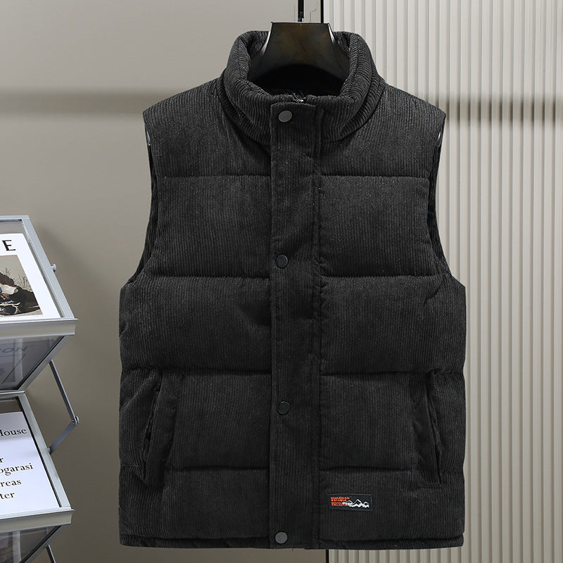 Quilted Corduroy High Collar Vest