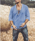 Men's Shirt – Relaxed Fit – Soft Breathable Material – 3/4 Sleeves – Lace Closure