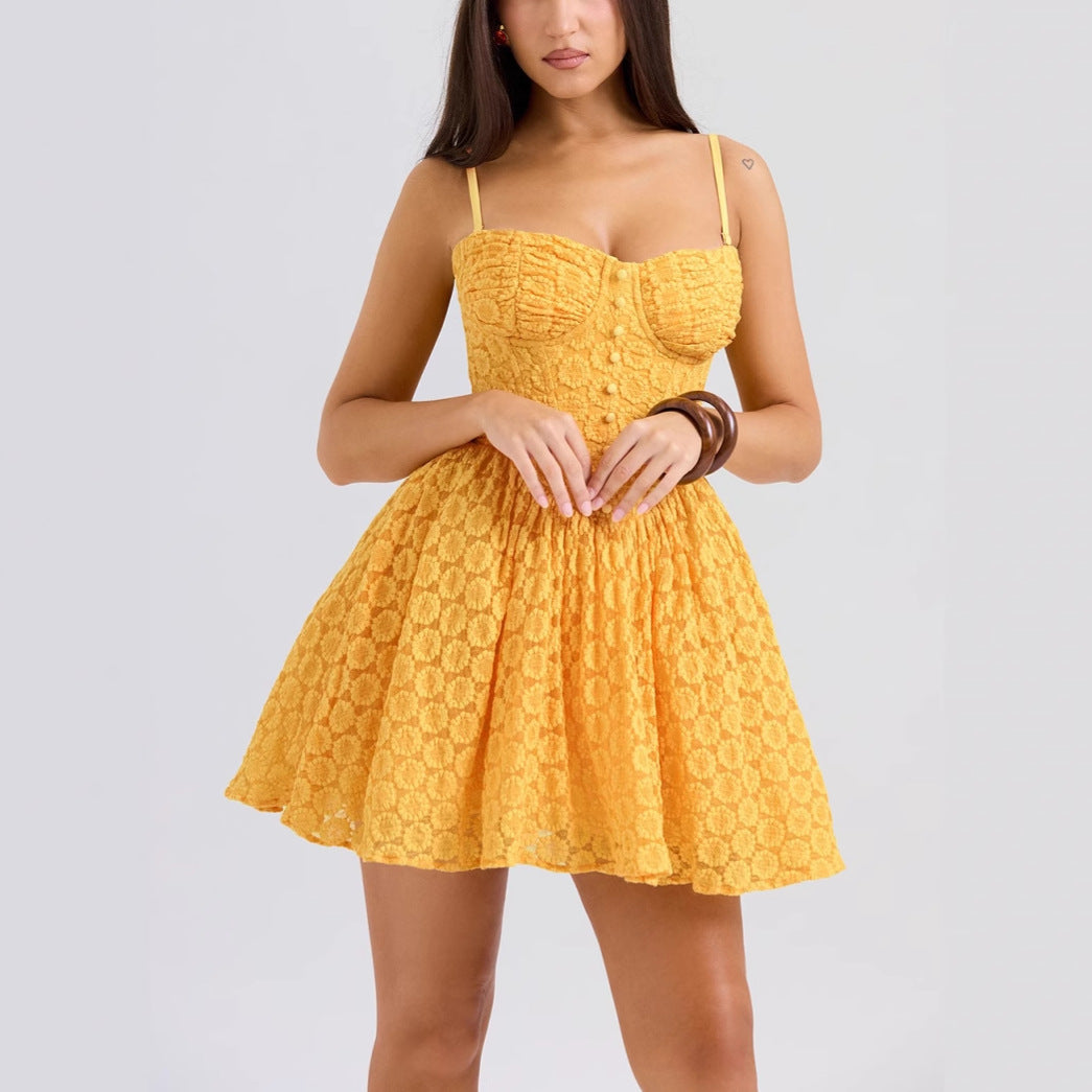 A-Line Lace Jacquard Spaghetti Strap Mini Dress
