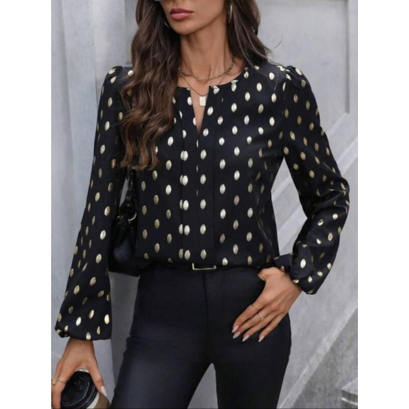 Polka Dot Relaxed Fit Long-Sleeved Blouse