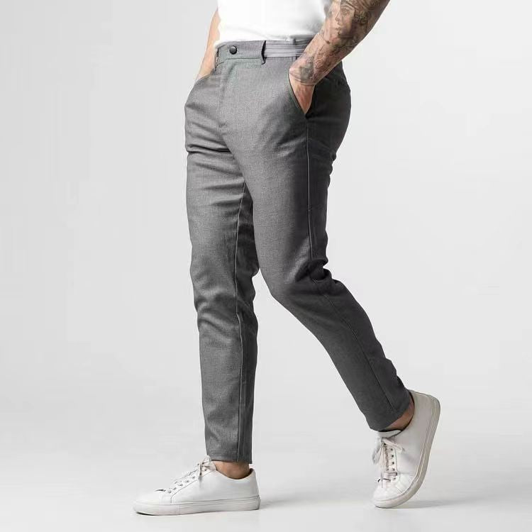 Breathable Cotton Blend Slim Fit Trousers